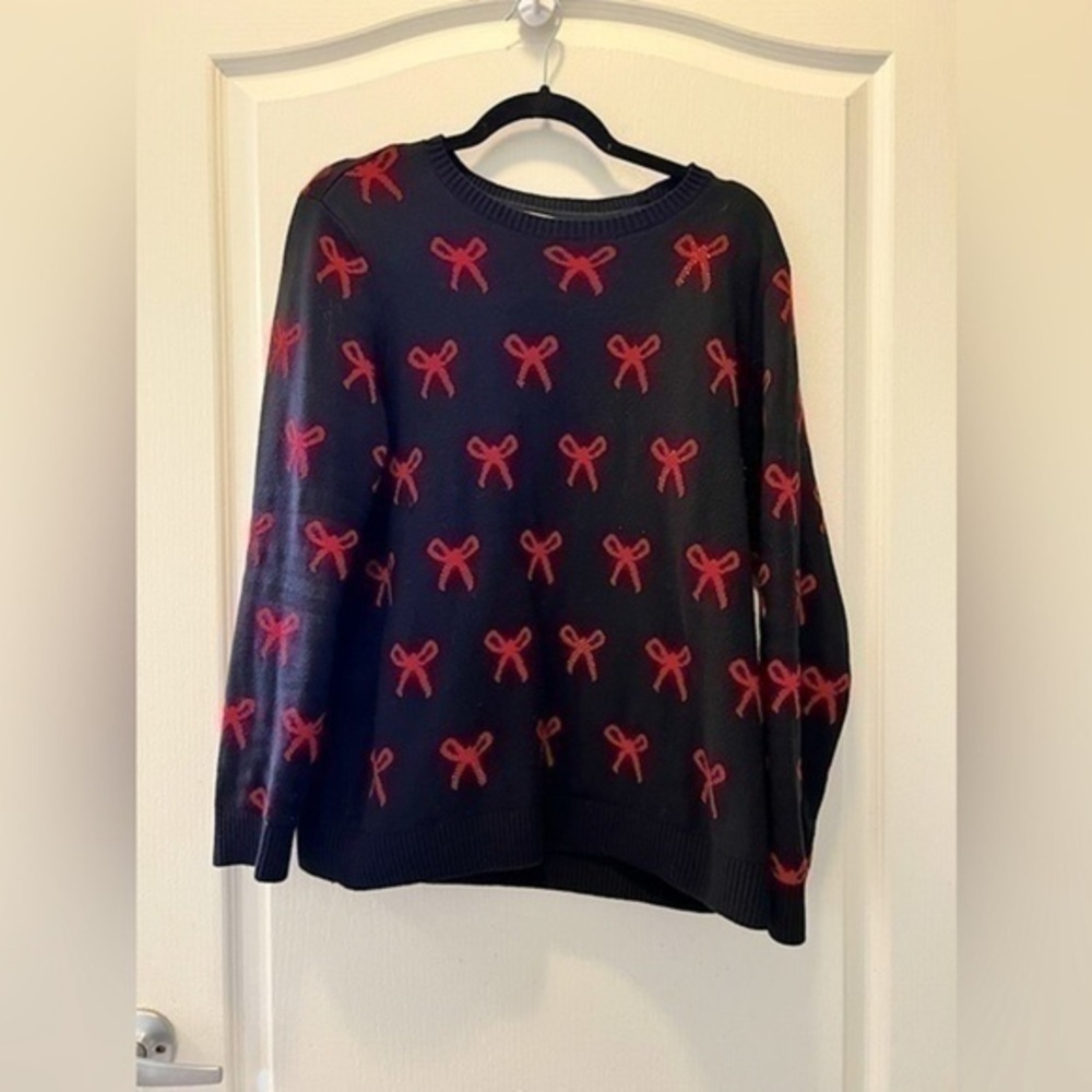 Charter club - HOLIDAY SWEATER black and red bow tie sweater - large petit - Picture 2 of 6
